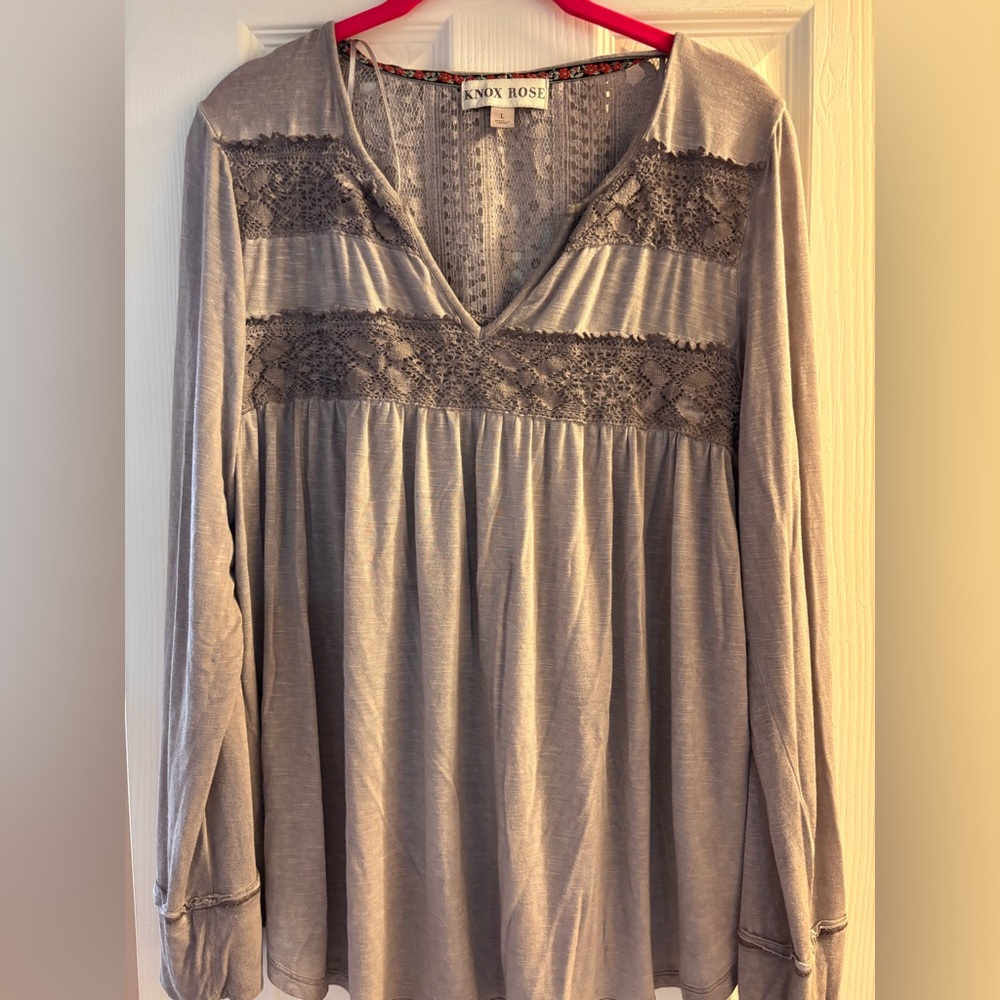 Knox Rose Gray Lace Accent Blouse